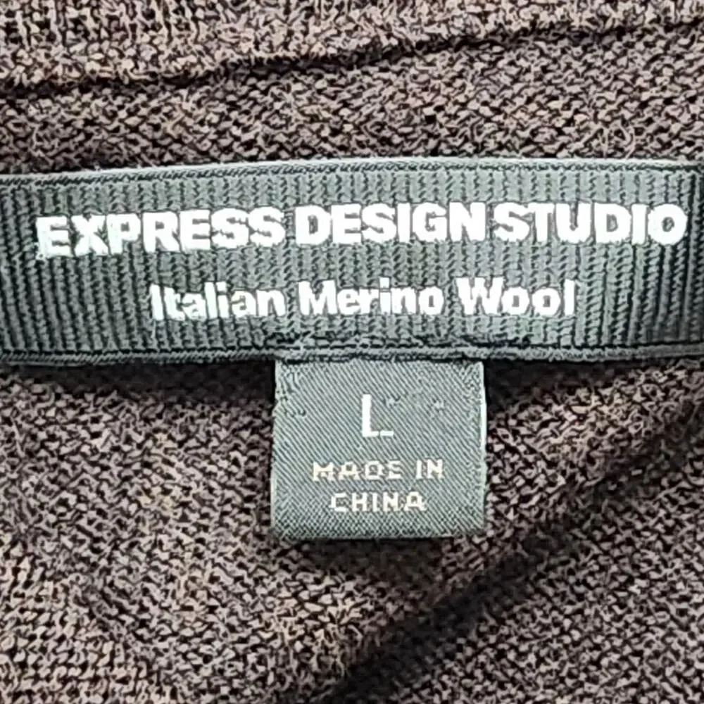 Express Design Studio Sweater Mens Large Brown Italian Merino Wool V Neck Knit